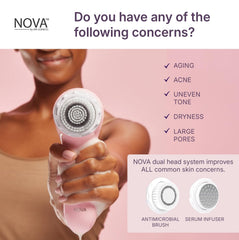 Spa Sciences NOVA cleansing brush in action with dense bristles.