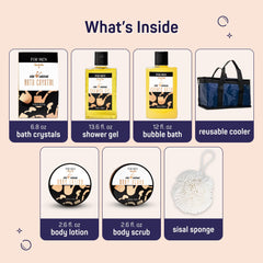 SpaLife men's body wash bottle pour demonstrates refreshing clean with sandalwood scent.
