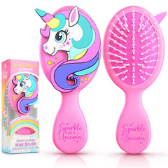 Sparkle Unicorn toddler hair brush front view shows kid-friendly design for gentle styling