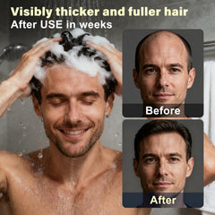 SPARTAN HAIR Root Activator Shampoo product shot during application suggests easy daily routine.