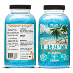 Spazazz Destinations Hawaii crystals spill-out celebrates tropical scent for a soothing soak.