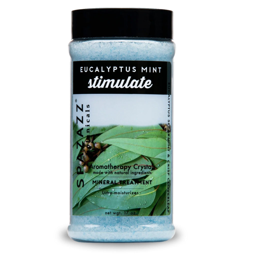Spazazz Eucalyptus Mint crystals in bathwater for refreshing relaxation