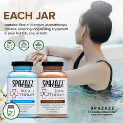 Spazazz joint therapy bath salts jar for joint comfort and gentle relaxation.