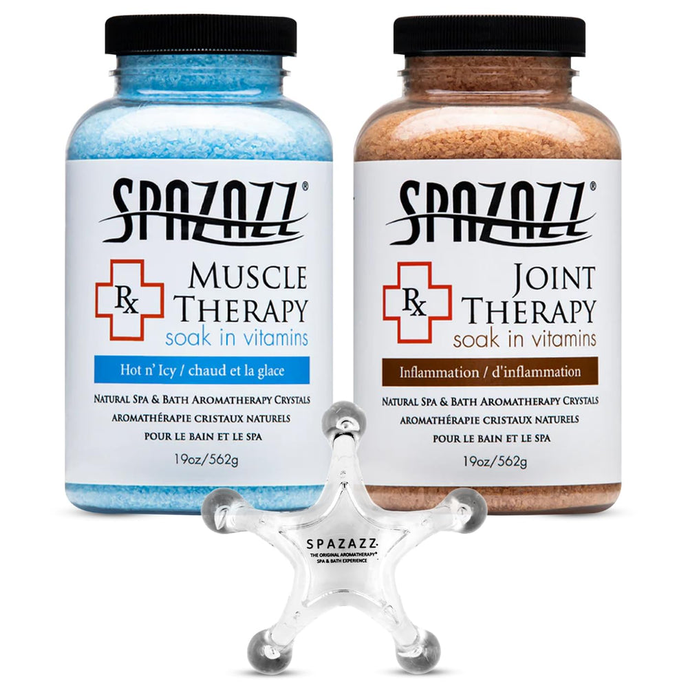 Spazazz muscle therapy bath salts jar for relaxing soak and magnesium blend.