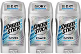 Speed Stick unscented antiperspirant stick shows powdery texture for all-day dryness.