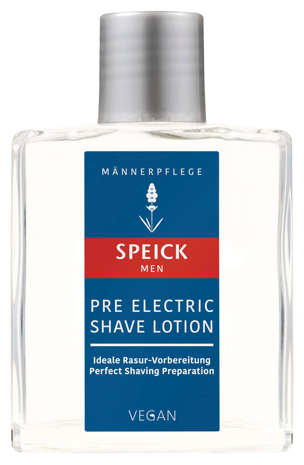 Speick Men Pre Electric Shave Lotion lavender oil close-up for soothing pre-shave prep.