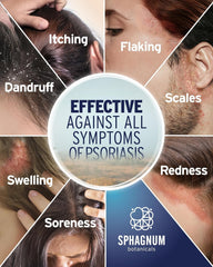 Sphagnum Botanicals Psoriasis Shampoo peat mud swirl highlights natural ingredients for scalp nourishment