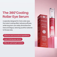 SPODARE eye serum roller-ball close-up showing 360-degree massage for even distribution