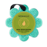 SPONGELLÉ Coconut Verbena Wild Flower Buffer hanging-ribbon shows travel-ready exfoliation
