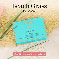 SPONGELLÉ Pedi-Buffer Beach Grass sponge with luxurious lather in shower.