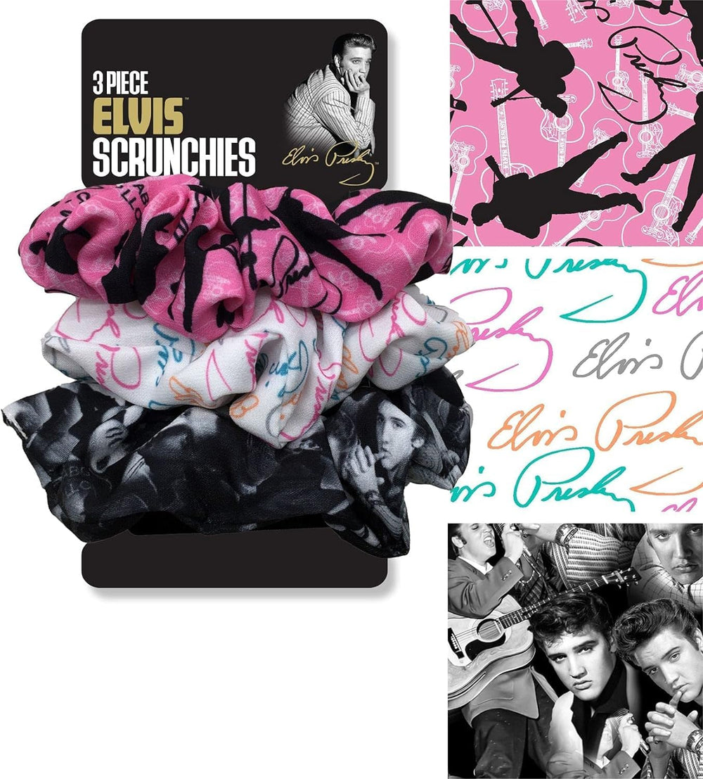 Spoontiques Elvis Scrunchies hero image shows colorful, silky hair ties for daily styling.