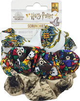 Spoontiques Harry Potter Scrunchies show three designs on a hang card for versatile styling.
