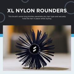 Spornette XL Round Brush nylon bristles closeup for smooth detangling and glide.