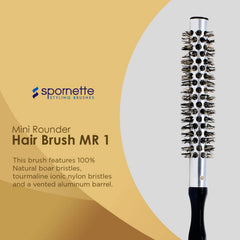 Spornette small round brush with boar and nylon bristles for detangling.