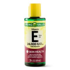 Spring Valley Vitamin E Skin Oil 24,000 IU bottle for daily skin nourishment.