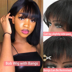 SQPLXK Brazilian straight hair 8-inch bob wig for smooth styling.