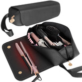 SS Hair Tools Travel Bag with leather exterior for stylish, heat-safe storage on the go.