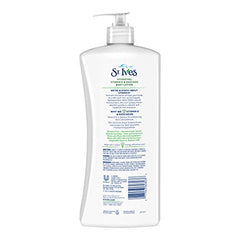 St. Ives lotion cream texture closeup highlights creamy, non greasy feel.