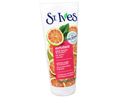 St. Ives pink lemon mandarin fruit image emphasizes citrus scent and natural exfoliation.