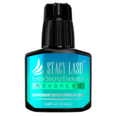 STACY LASH Extra Strong Evolution glue bottle close-up highlights rapid set for efficient salon sessions.