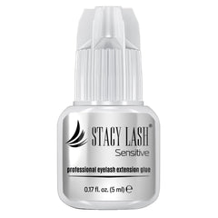 STACY LASH Sensitive eyelash extension glue bottle shows low fumes for sensitive eyes and long hold.