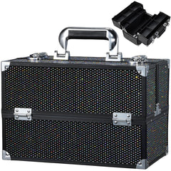 Stagiant makeup train case in diamond black with spacious interior for organized cosmetics on the go.