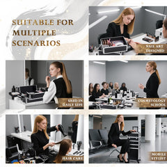 Stagiant rolling makeup case with 360-degree wheels for effortless mobility.