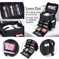 Stagiant upper compartment ready for manicure and pedicure supplies.