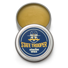 State Trooper Stache Wax 1oz tin is portable for on-the-go grooming.