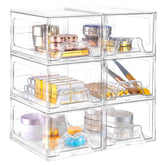 Stebopum 6-pack stackable makeup organizer top view for easy vanity access