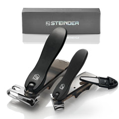 STEINDER Easy 360-rotation nail clippers set closeup highlighting precise cutting.