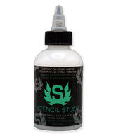 Stencil Stuff 4-ounce bottle front enables crisp stencil transfers with lasting results.