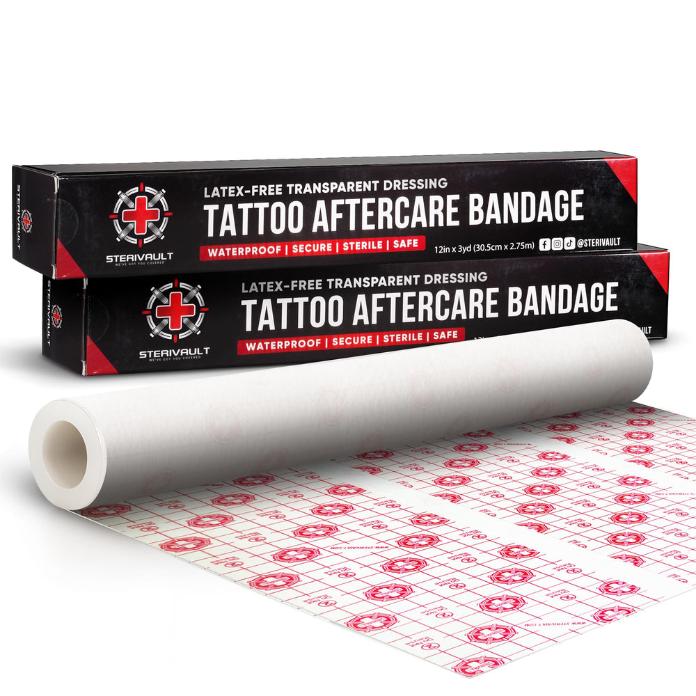 Sterivault tattoo aftercare bandage roll 12in wide provides full coverage for large tattoos.