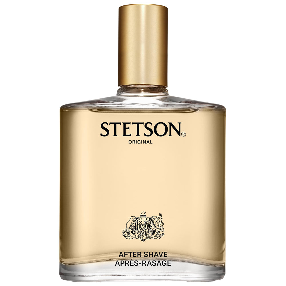 Stetson Original Aftershave bottle front with rugged branding for confident daily wear.