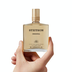 Stetson Original Aftershave label back clearly lists usage guidance and fragrance notes.