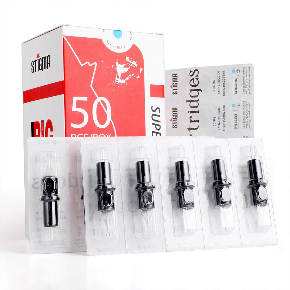 STIGMA 12(9RL) cartridge pack exterior demonstrates sterile professional packaging for tattoo artists.