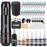 STIGMA cordless tattoo gun kit setup shows organized components for easy beginners' practice.