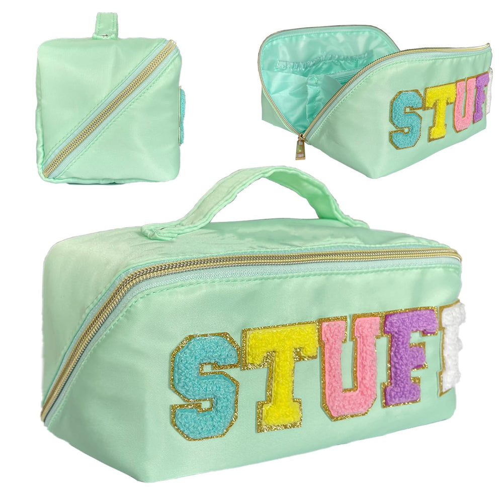 STOMKIRE Preppy Bag light green front view, perfect for daily makeup on the go.