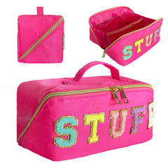 STOMKIRE Preppy Bag, bolso de maquillaje rosado, organiza tus productos con estilo.