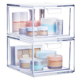 STORi Audrey stackable drawers on vanity for quick cosmetic access.