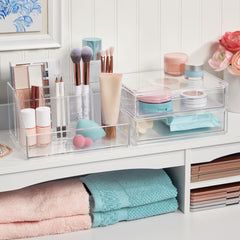 STORi Chloe set stacked on vanity demonstrates space-saving design.