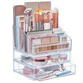STORi Chloe stackable makeup holder front view showing organized brush storage.
