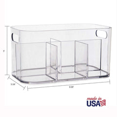 STORi vanity caddy with pass-through handles aids easy transport.