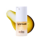 Stratia Lipid Gold Eye Cream jar closeup showing rich moisture-ready texture for barrier support.