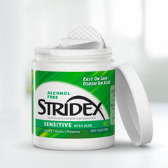 Stridex Sensitive Pads textured pad closeup highlighting gentle cleansing and pore care.