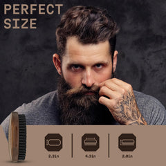 Striking Viking beard brush features static reducer to minimize flyaways.