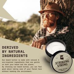 Striking Viking beard butter being applied for a smooth non-greasy finish