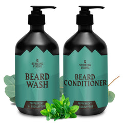 Striking Viking beard wash front bottle; refreshing mint cleanse for daily beard care