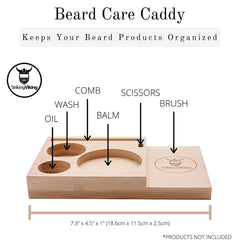Striking Viking compact beard stand keeps oils and tools tidy on the counter.