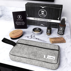 Striking Viking beard oil bottle demonstrates a soft, manageable beard with sandalwood aroma.